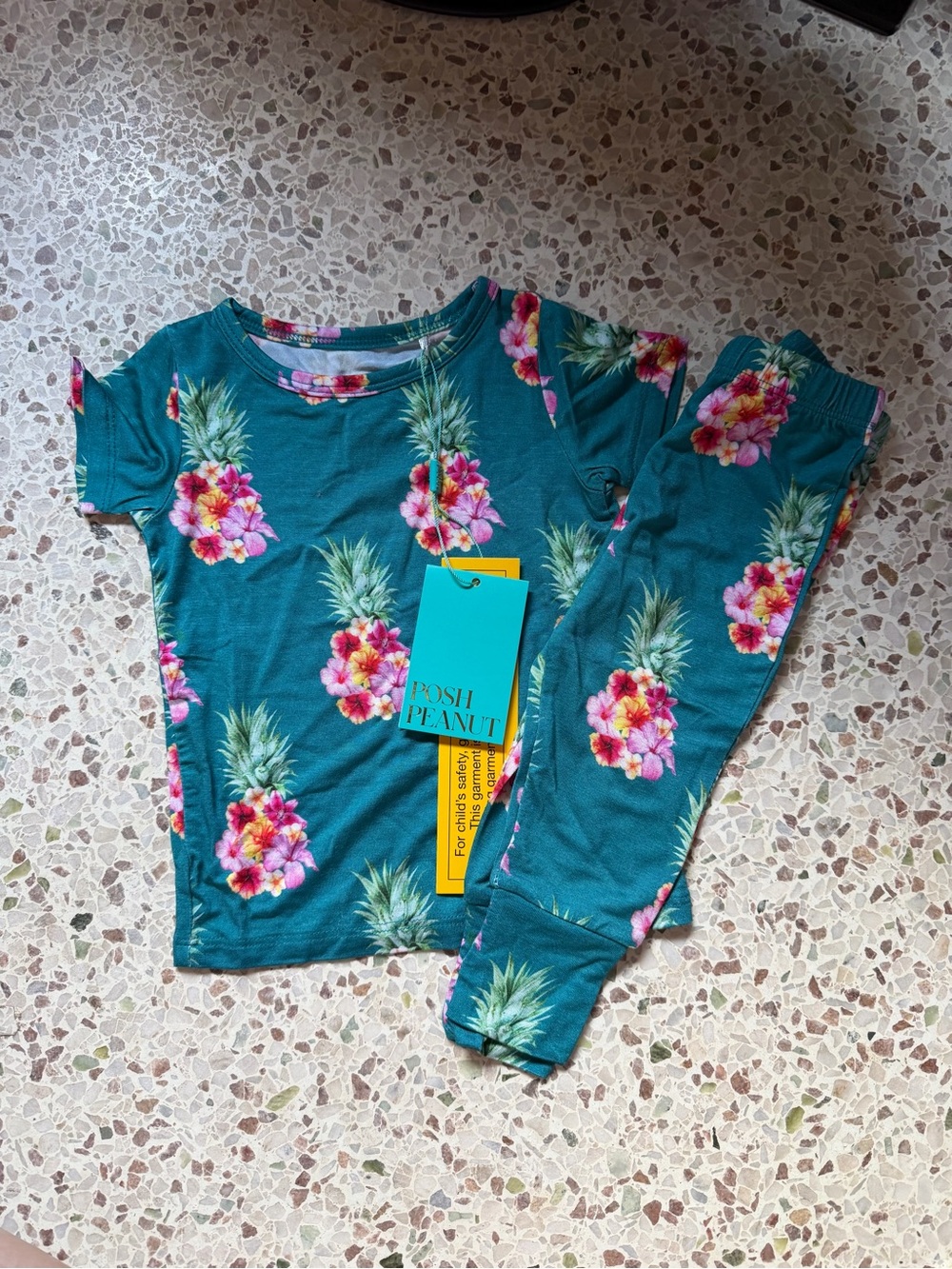 Posh Peanut Teal Floral Infant Pajama Top with Pink Flowers